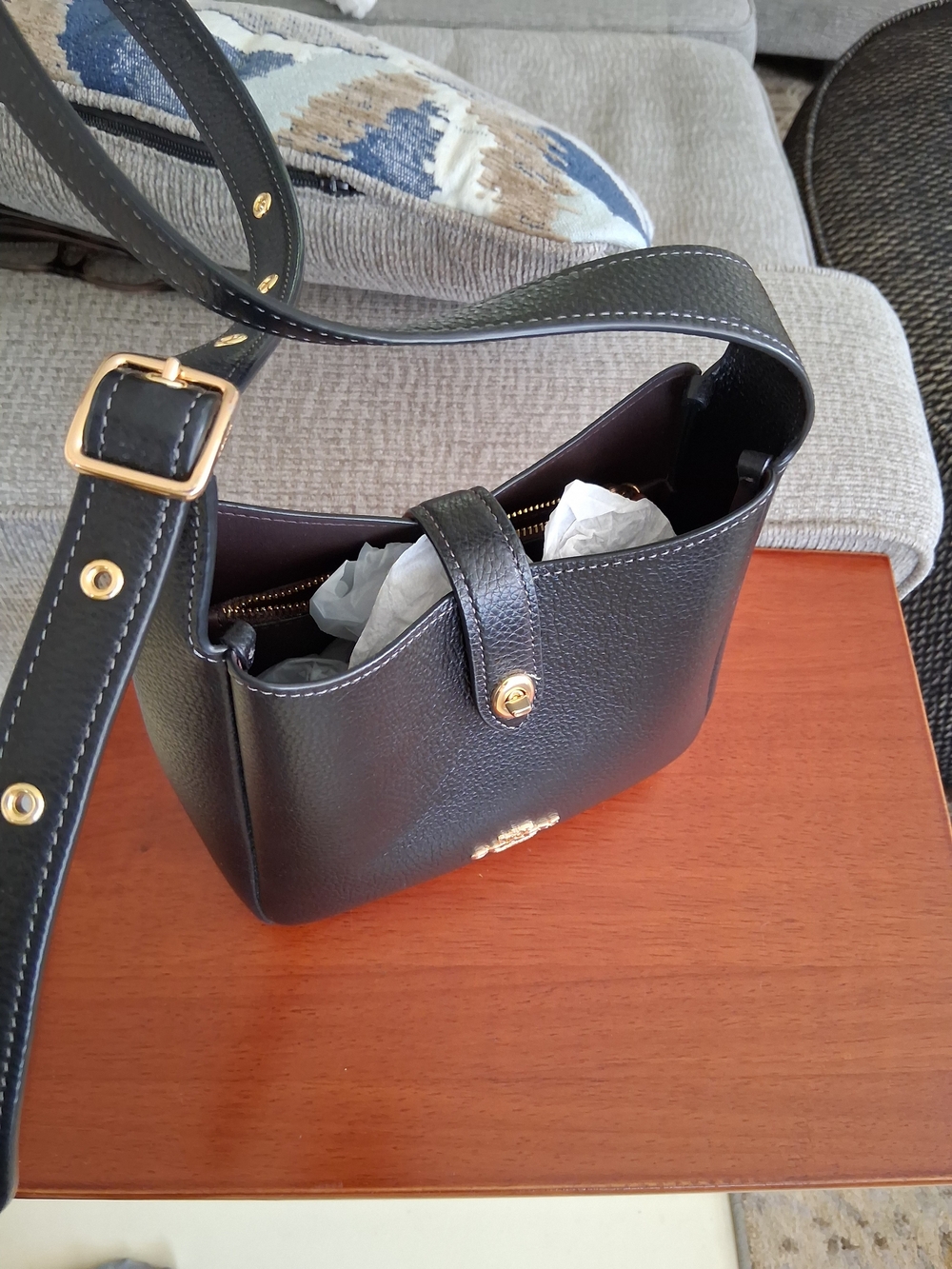 COACH Black Pebbled Hadley Mini  Leathe crossbody  Bag - Picture 2 of 9